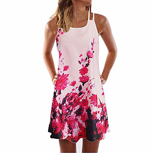 

plus size womens boho dress,zerototens ladies vintage summer sleeveless floral print beach short mini tank vest dresses strappy sundress pink