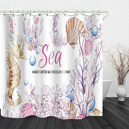 

Hippocampus Print Waterproof Fabric Shower Curtain for Bathroom Home Decor Covered Bathtub Curtains Liner Includes with Hooks
