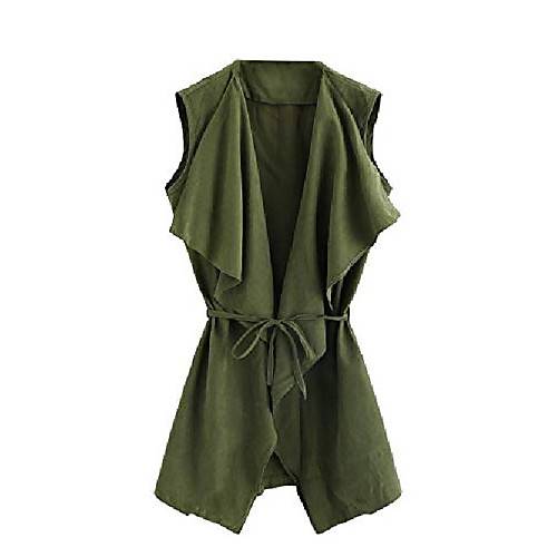 

women's sleeveless waterfall self tie open front trend coat vest army green large