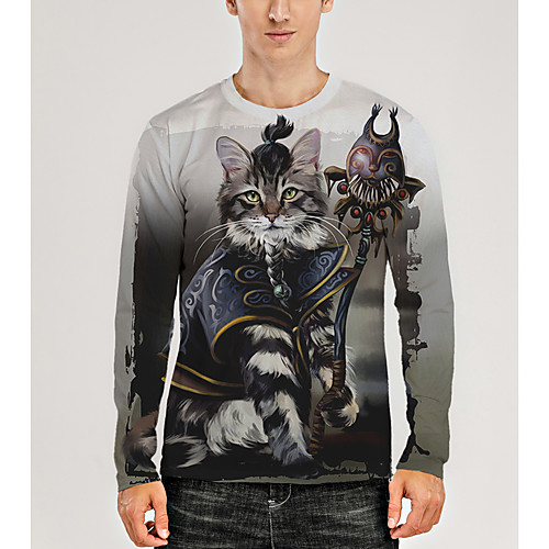 

Men's T shirt 3D Print Graphic 3D Animal Print Long Sleeve Daily Tops Gray