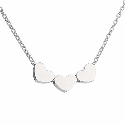 

stainless steel sliding float heart shaped charm necklace (triple heart-silver)