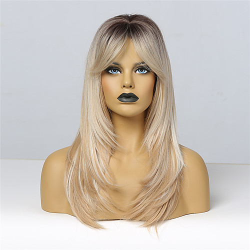 

Synthetic Wig kinky Straight Bob Wig Blonde Medium Length Synthetic Hair 20 inch Women's Fashionable Design Cute Women Blonde