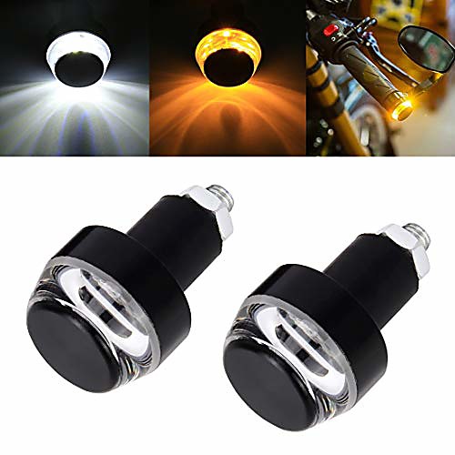 

led headlight bulbs motorcycle turn double light grip bar plug strobe side marker end led handlebar lamp 2 pcs, yellow and white light (color : color1)