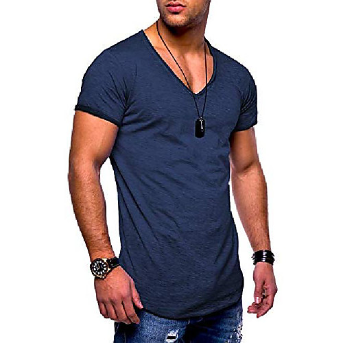 

men's short sleeved basic t-shirt v-neck neckline oversize look 20-0002 (s, navy_washed) casual sportwear solid color slim fit t shirt