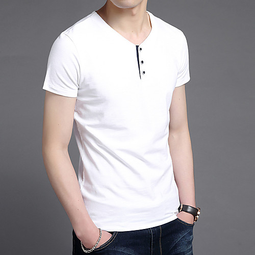 

men fashion casual basic short sleeve henley t-shirts soft tee shirts slim fit, white, m