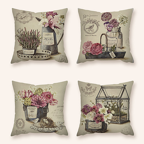 

Cushion Cover 4PC Linen Soft Decorative Square Throw Pillow Cover Cushion Case Pillowcase for Sofa Bedroom 45 x 45 cm (18 x 18 Inch) Superior Quality Machine Washable