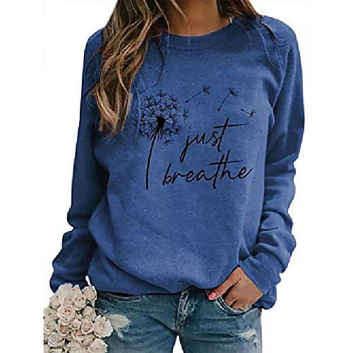 

women just breathe dandelion sweatshirt crew neck long sleeve tops pullover jumper blouse shirt