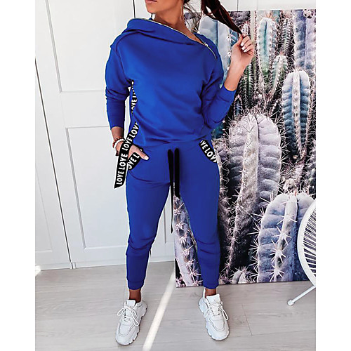 

Women's Basic Plain Two Piece Set Sweatshirt Tracksuit Pant Tops