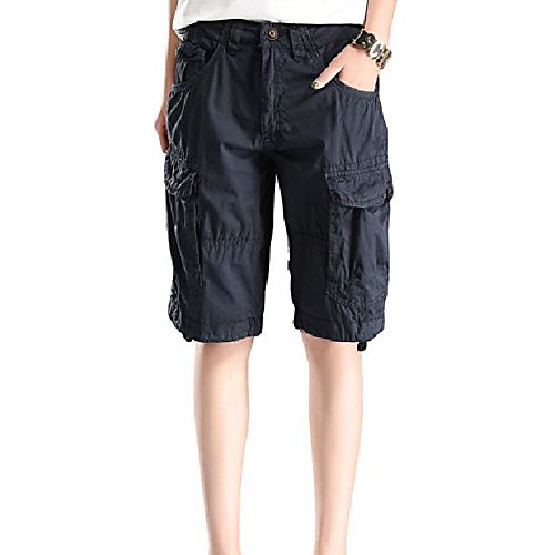 

women's cotton casual loose straight leg multi pockets twill bermuda cargo shorts dark blue l