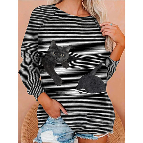 

Women's Basic Striped Women's Hoodies Cotton Long Sleeve Sweater Cardigans Crew Neck Fall Winter Black