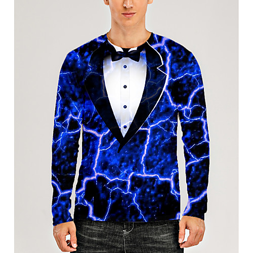 

Men's T shirt 3D Print Graphic 3D Print Long Sleeve Daily Tops Blue