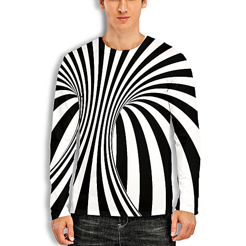 

Men's T shirt 3D Print Graphic Optical Illusion 3D Print Long Sleeve Daily Tops Casual Black / White