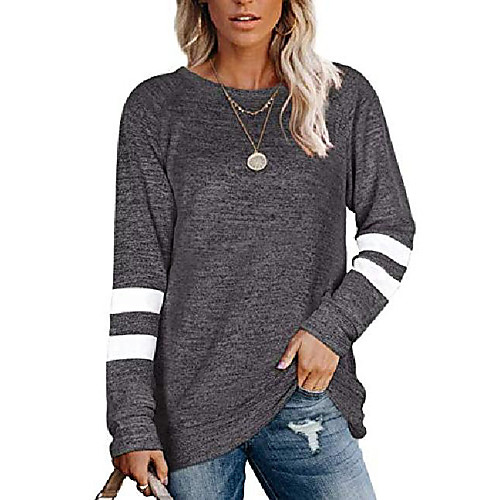 

womens pullover tops for women long sleeve striped comfy color block shirts blouses dark grey l