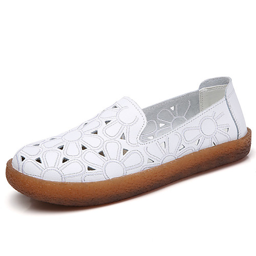 

Women's Loafers & Slip-Ons Flat Heel Round Toe Casual Daily Walking Shoes PU White Black Beige
