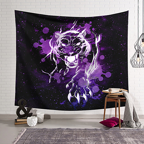 

Wall Tapestry Art Deco Blanket Curtain Hanging Home Bedroom Living Room Dormitory Decoration Polyester Fiber Animal Painted Purple Panther