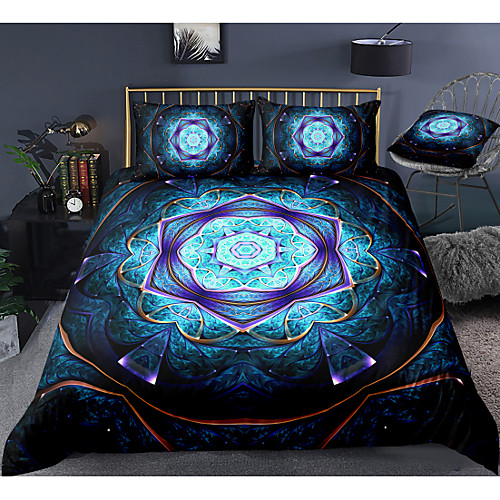 

Mandala Pattern 3-Piece Duvet Cover Set Hotel Bedding Sets Comforter Cover with Soft Lightweight Microfiber, Include 1 Duvet Cover, 2 Pillowcases for Double/Queen/King(1 Pillowcase for Twin/Single)
