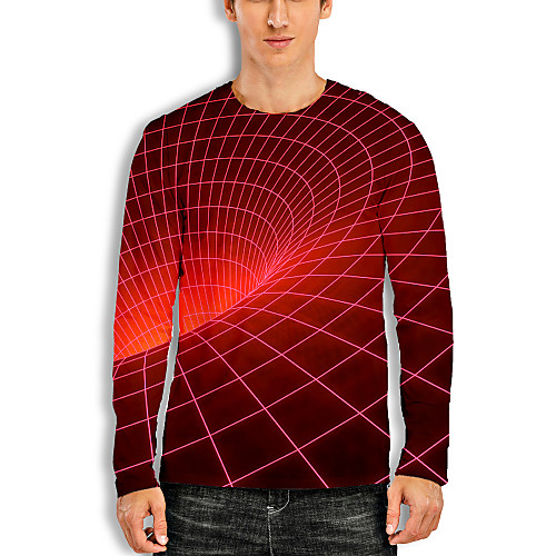 

Men's T shirt 3D Print Graphic Optical Illusion 3D Print Long Sleeve Daily Tops Casual Wine