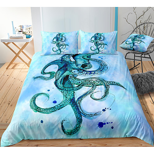 

Octopus Print 3-Piece Duvet Cover Set Hotel Bedding Sets Comforter Cover with Soft Lightweight Microfiber, Include 1 Duvet Cover, 2 Pillowcases for Double/Queen/King(1 Pillowcase for Twin/Single)