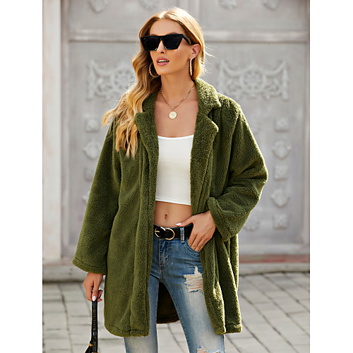 

Women's Solid Colored Sexy Spring & Fall Coat Long Daily Long Sleeve Fleece Coat Tops Army Green