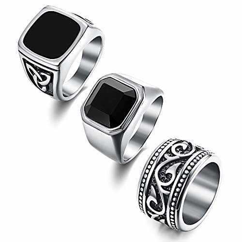 

Stainless steel rings for men vintage biker band rings set wide signet ring