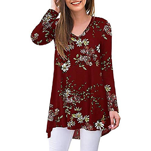 

women's fall long sleeve tunic tops for leggings v-neck casual blouse t-shirt 4xl, floral wine