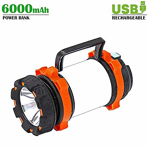 

rechargeable camping lantern, super bright led camp light, 6000mah power bank function, ipx4 waterproof, portable spotlight for hurricane, emergency, storm, outage, usb cable included