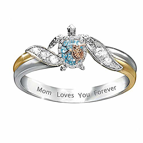 

turtle animal rings for women cz crystal letter mom loves you forever tutrle ring mother birthday gift family jewelry size 10