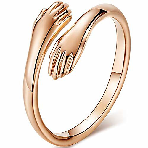 

stainless steel hand style hug embrace statement promise anniversary ring (rose gold, 11)