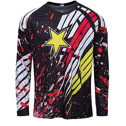 

21Grams Men's Long Sleeve Downhill Jersey Spandex Black Stars Bike Jersey Top Mountain Bike MTB Road Bike Cycling UV Resistant Quick Dry Sports Clothing Apparel / Athletic