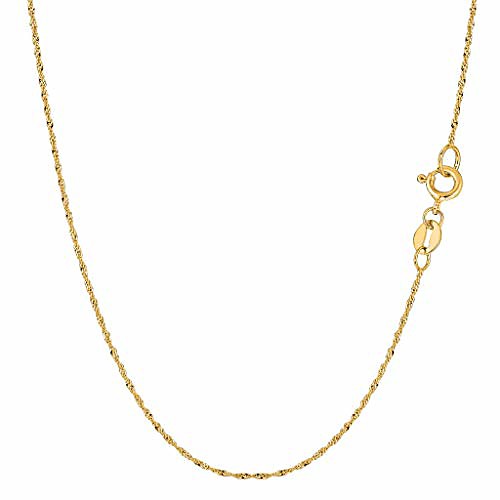 

14k yellow or white gold 1.00mm shiny diamond-cut classic singapore chain necklace for pendants and charms with spring-ring clasp (7 16 18 20 22 or 24 inch)