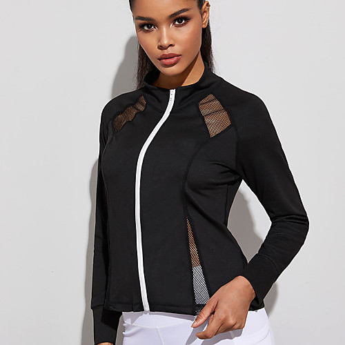 

Women's Yoga Top Thumbhole Zipper Fashion Black Mesh Spandex Yoga Fitness Gym Workout Jacket Long Sleeve Sport Activewear Breathable Quick Dry Comfortable Stretchy / Patchwork