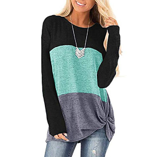 

womens tops fall long sleeve color block shirts tie front casual loose fitting tunics green