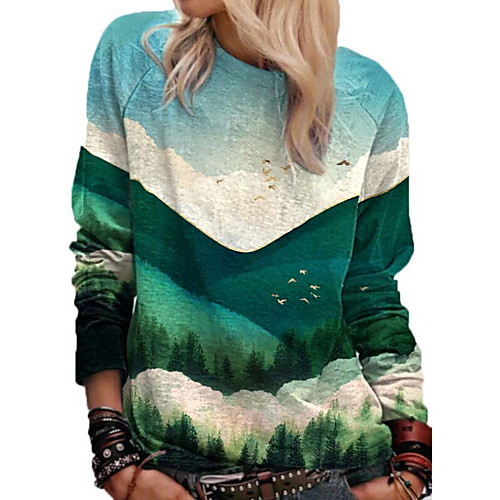 

Women's Color Block Women's Hoodies Long Sleeve Sweater Cardigans Crew Neck Fall Winter Green