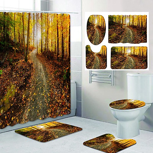 

Golden Autumn Woods Pattern PrintingBathroom Shower Curtain Leisure Toilet Four-Piece Design