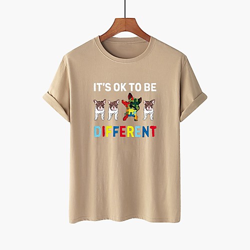 

Women's T shirt Dog Text Graphic Prints Round Neck Tops 100% Cotton Basic Basic Top White Black Purple