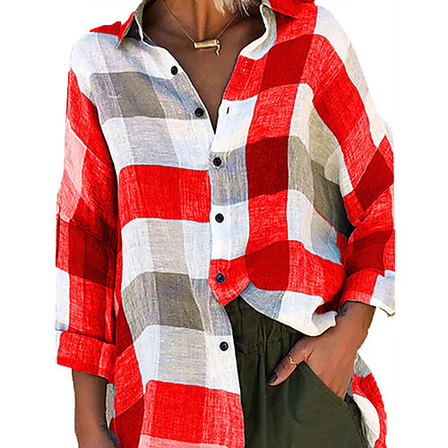 

Women's Plus Size Print Plaid Blouse Shirt Large Size Shirt Collar Long Sleeve Tops Big Size