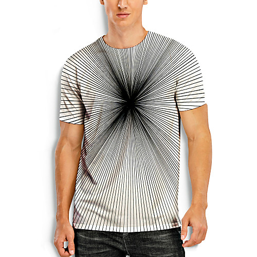 

Men's T shirt 3D Print Graphic Optical Illusion 3D Print Short Sleeve Daily Tops Black / White