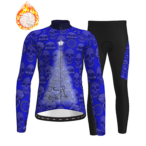

21Grams Men's Long Sleeve Cycling Jersey with Tights Winter Fleece Blue Skull Christmas Bike Thermal Warm Fleece Lining Breathable Warm Quick Dry Sports Graphic Mountain Bike MTB Road Bike Cycling