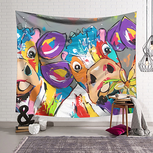

Oil Painting Style Wall Tapestry Art Deco Blanket Curtain Hanging Home Bedroom Living Room Dormitory Decoration Polyester Animal Cow Ox Bufflo