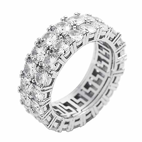 

14k gold plated cubic zirconia ring 8mm 2rows round cut iced out lab diamond eternity bands ring for men women