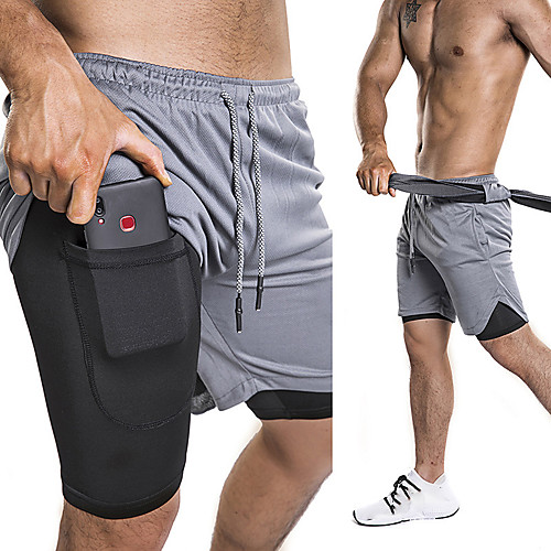 

Men's Running Shorts Athletic Bottoms 2 in 1 with Phone Pocket Liner Gym Workout Running Jogging Training Exercise Breathable Quick Dry Soft Sport Solid Colored Black Camouflage Blue Grey BlackWhite