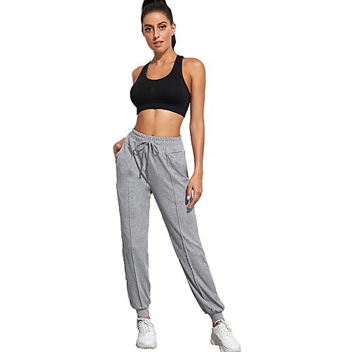 

Women's Basic Chino Comfort Quick Dry Sport Daily Jogger Sweatpants Pants Solid Color Ankle-Length Drawstring Pocket Gray