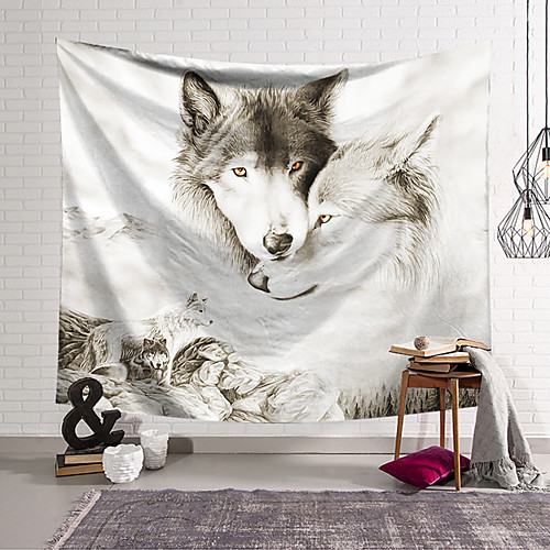 

Wall Tapestry Art Decor Blanket Curtain Hanging Home Bedroom Living Room Decoration Polyester Fiber Animal White Wolf Lanting Design