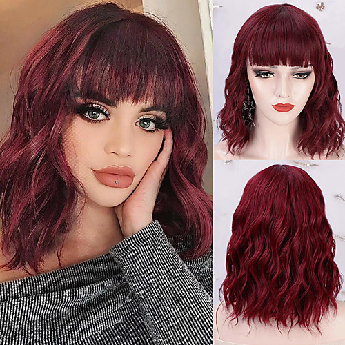 

Synthetic Wig Curly Neat Bang With Bangs Wig Burgundy Short Light Brown Natural Black #1B Blonde Ombre Brown Dark Brown#2 Synthetic Hair 14 inch Women's Heat Resistant Burgundy Brown hairjoy