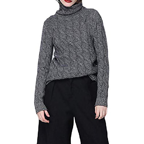 

women's cashmere sweater, vintage twist pattern turtleneck long sleeves knitted pullover tops dark gray l