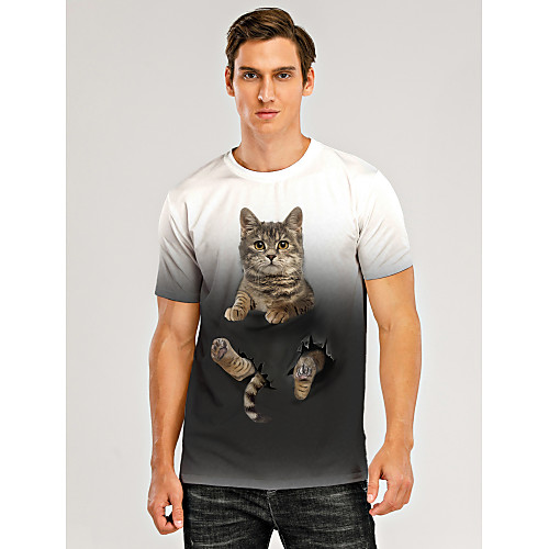 

Men's T shirt 3D Print Graphic 3D Animal Print Short Sleeve Daily Tops Casual Gray / White
