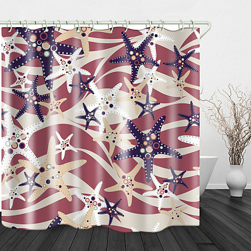 

Painting Starfish Print Waterproof Fabric Shower Curtain for Bathroom Home Decor Covered Bathtub Curtains Liner Includes with Hooks
