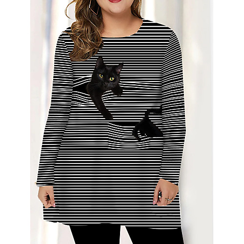 

Women's Plus Size Print Striped Animal T shirt Large Size Round Neck Long Sleeve Tops Big Size