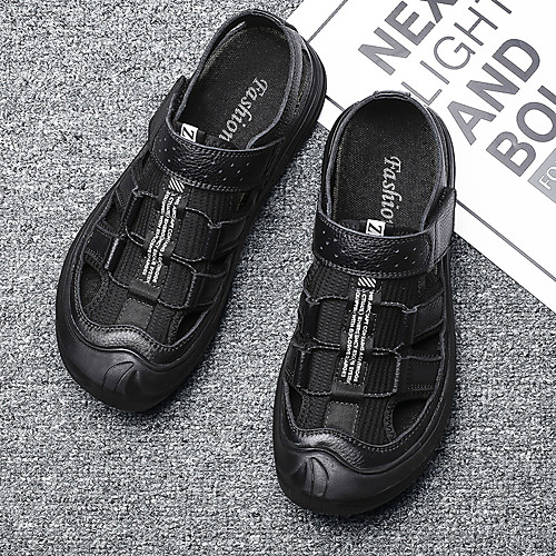 

Men's Sandals Casual Daily Cowhide Breathable Non-slipping Wear Proof Black Brown Summer