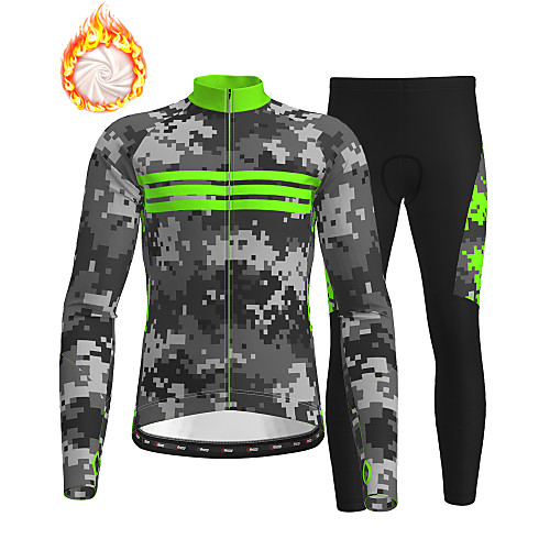 

21Grams Men's Long Sleeve Cycling Jersey with Tights Winter Fleece Grey Camo / Camouflage Bike Fleece Lining Breathable Warm Quick Dry Sports Graphic Mountain Bike MTB Road Bike Cycling Clothing